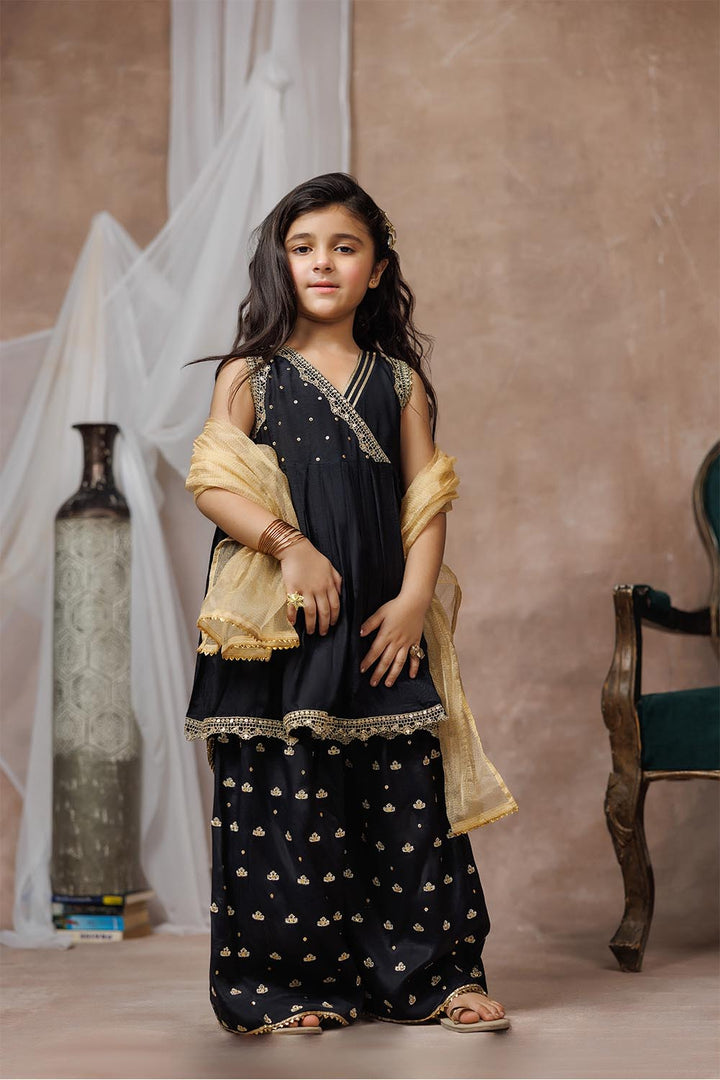 Viscose Raw Silk Black & Gold Stitched Suit - Senorita