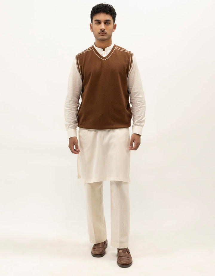 GEMINI - BROWN V-NECK SWEATER - J. Junaid Jamshed