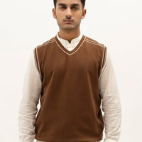 GEMINI - BROWN V-NECK SWEATER - J. Junaid Jamshed