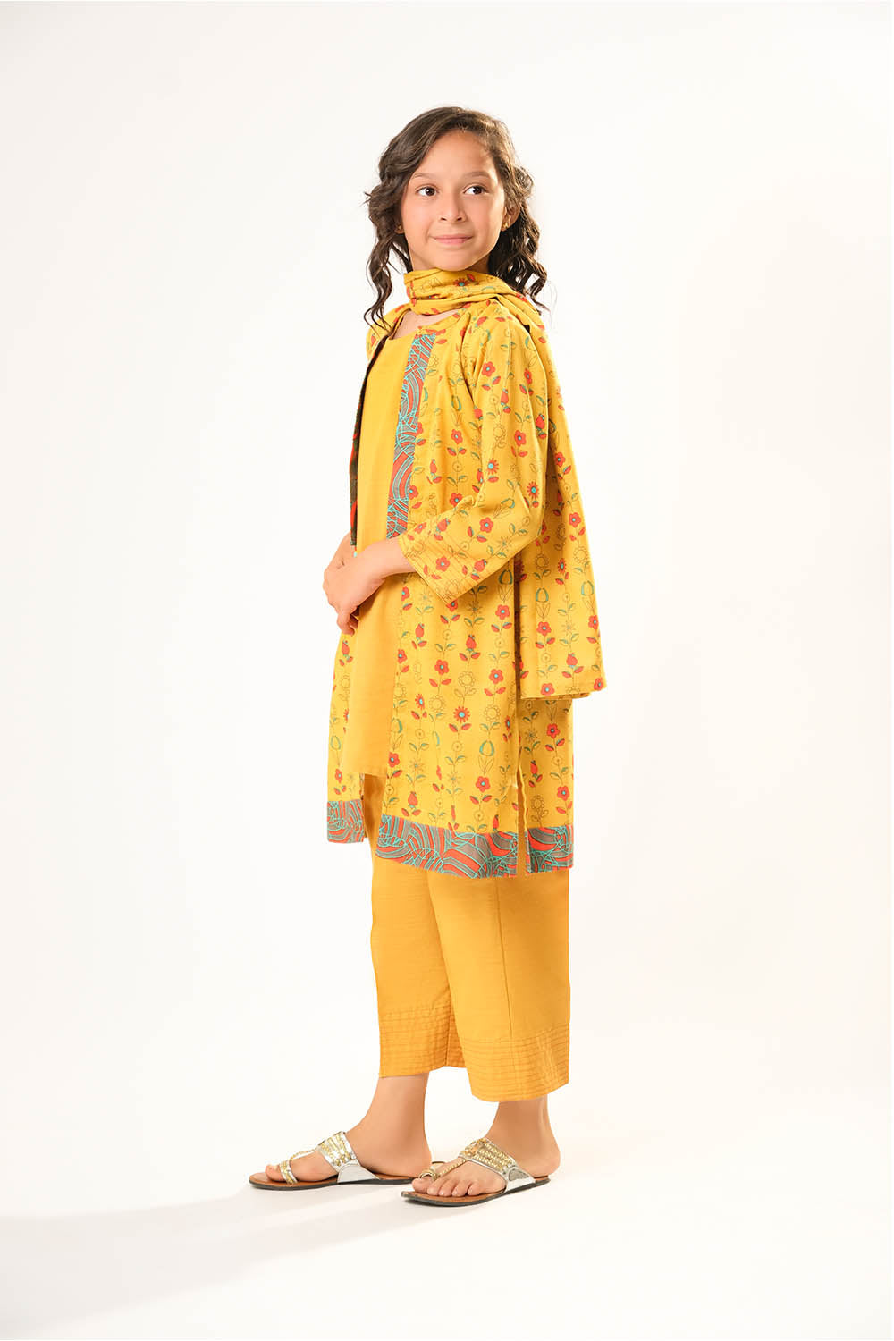 Cotton Khaddar Printed Mustard Stitched Suit - Senorita