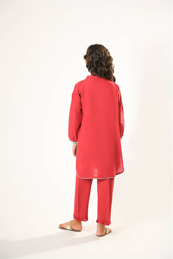 Cotton Khaddar Dyed Maroon & Golden Stitched Suit - Senorita