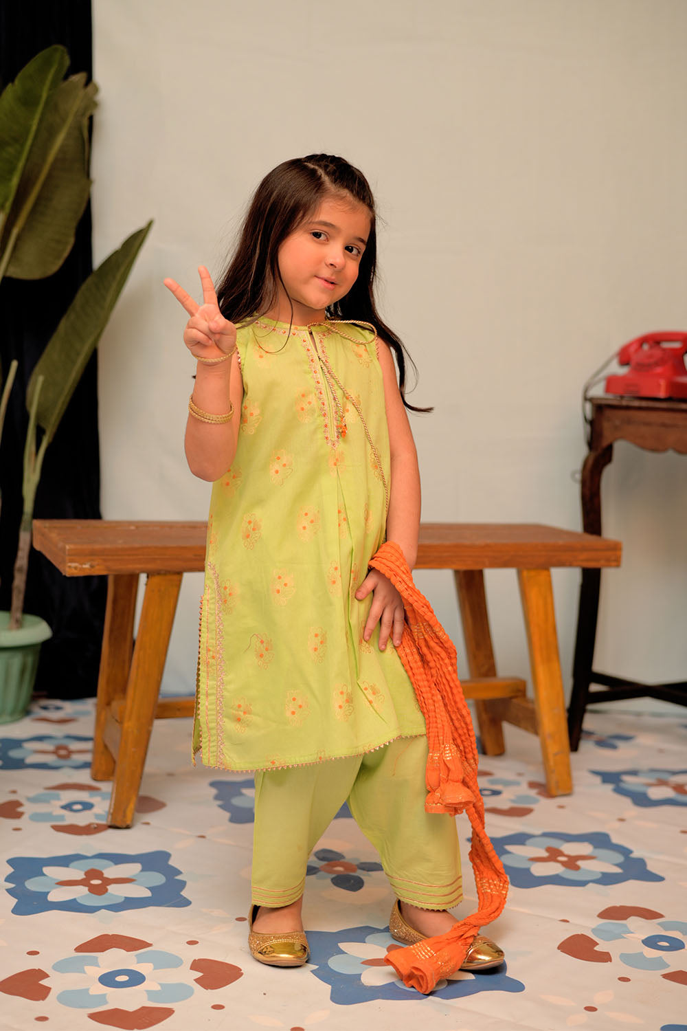 Cotton Jacquard Parrot Green Stitched Suit - Senorita