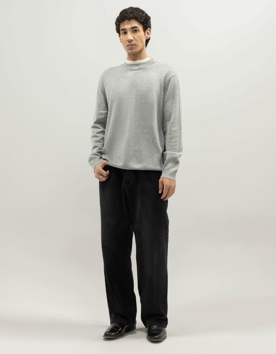 VENUS - LIGHT GREY SHORT MOCK SWEATER - J. Junaid Jamshed