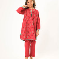 Cotton Khaddar Dyed Maroon & Golden Stitched Suit - Senorita
