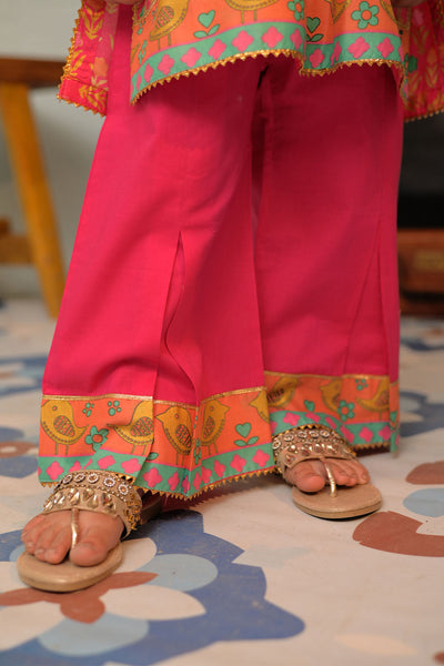 Cotton Lawn Gold Printed Shocking Pink Stitched Suit - Senorita