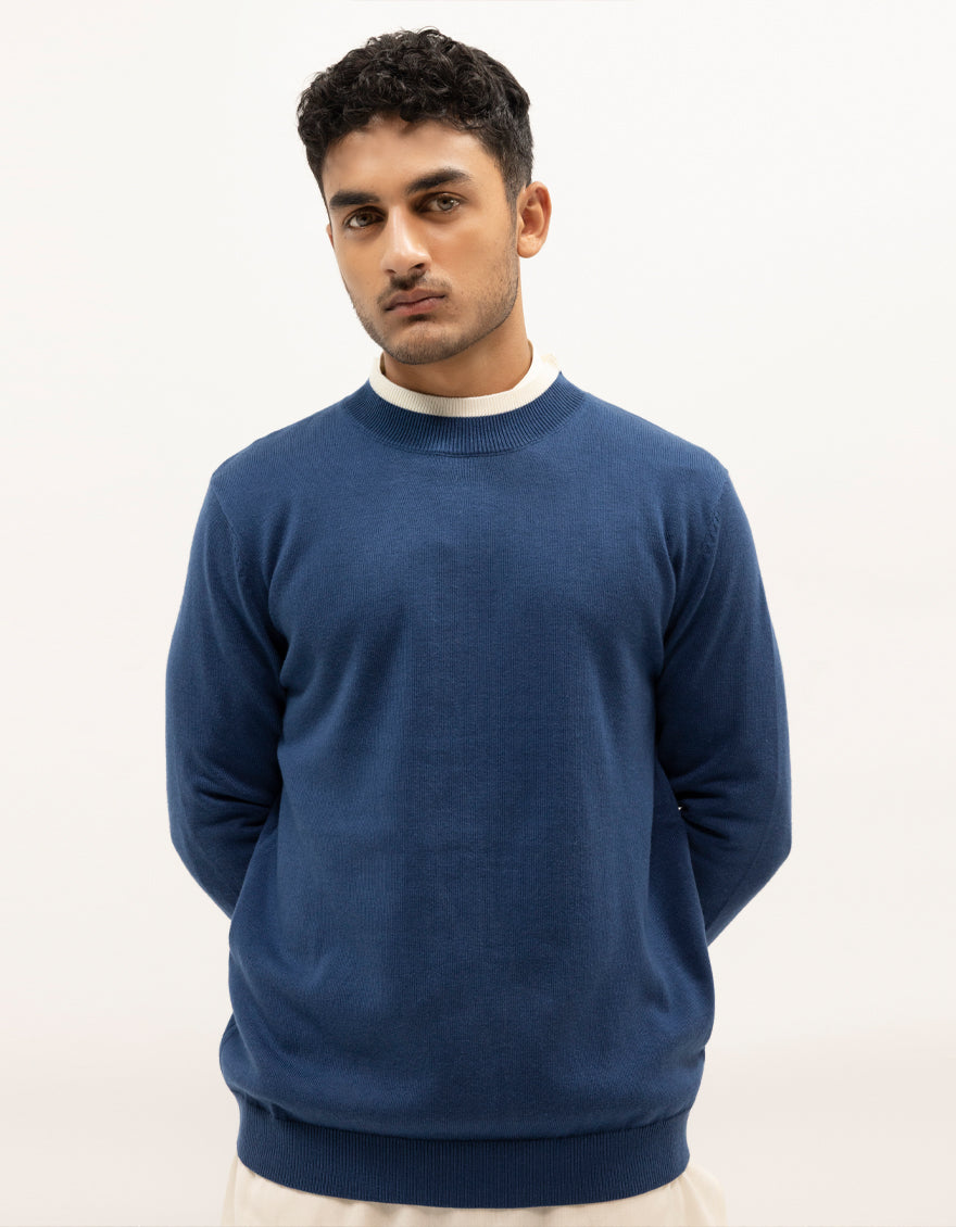 VENUS - MID BLUE SHORT MOCK SWEATER - J. Junaid Jamshed