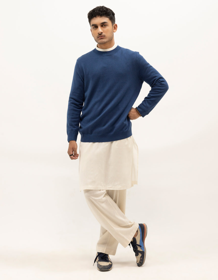 VENUS - MID BLUE SHORT MOCK SWEATER - J. Junaid Jamshed