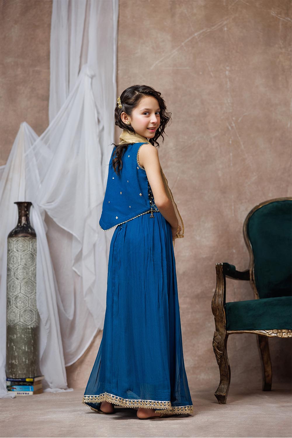 Viscose Crinkle Chiffon Turquoise Stitched Suit - Senorita