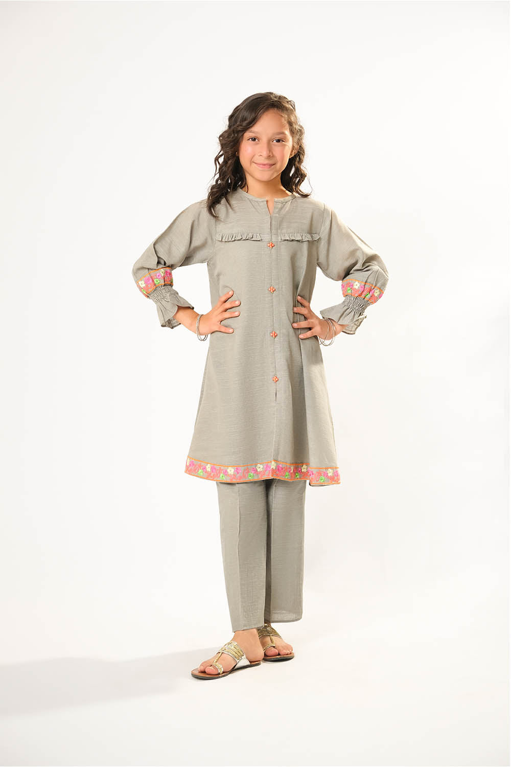 Cotton Khaddar Dyed Grey Stitched Suit - Senorita