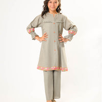 Cotton Khaddar Dyed Grey Stitched Suit - Senorita