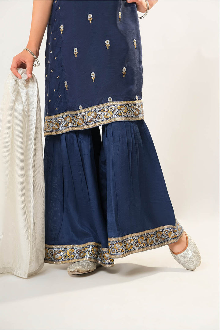 Viscose Raw-Silk Blue Stitched Suit - Senorita