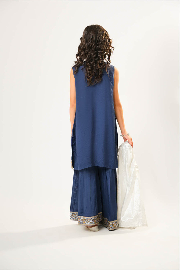 Viscose Raw-Silk Blue Stitched Suit - Senorita