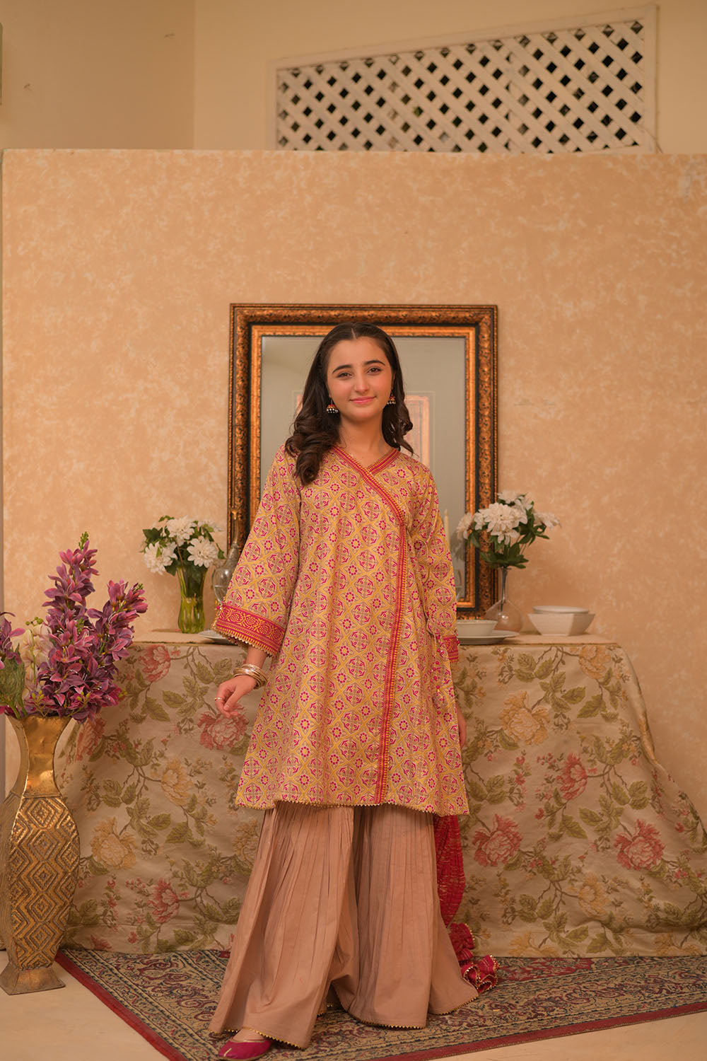 Cotton Gold Printed Beige Stitched Suit - Senorita