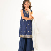 Viscose Raw-Silk Blue Stitched Suit - Senorita