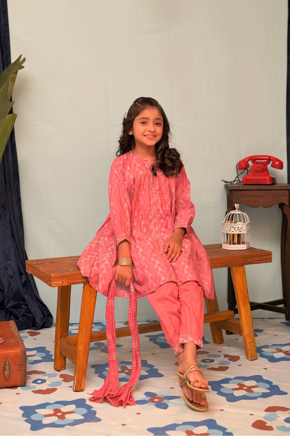 Cotton Jacquard Tea Pink Stitched Suit - Senorita