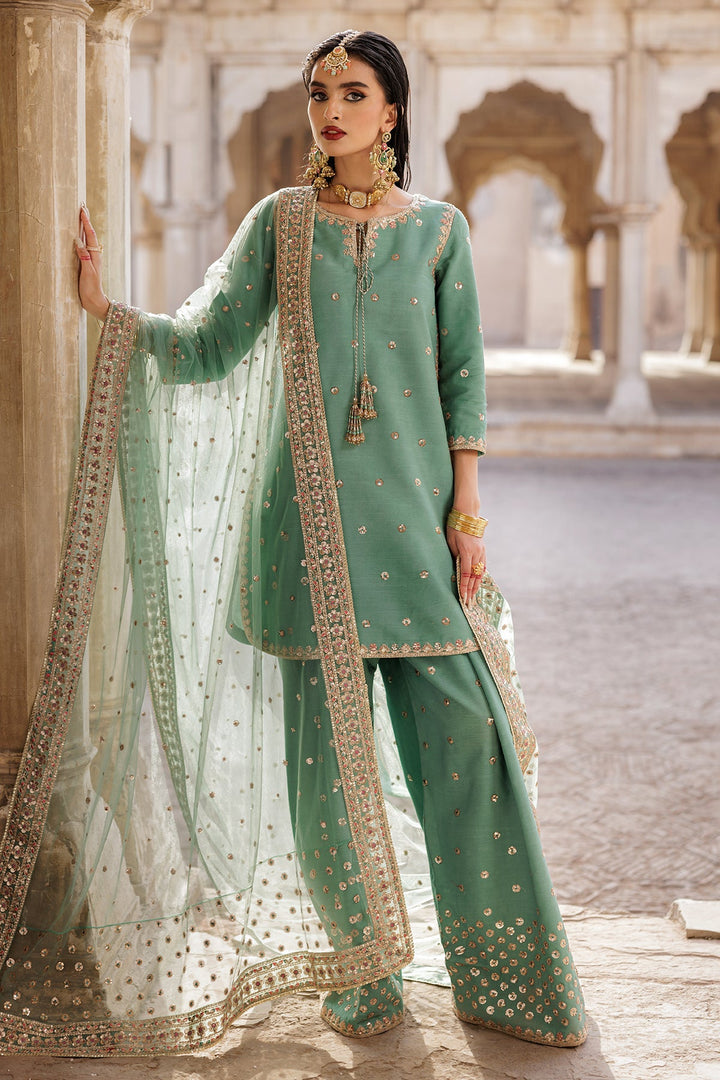 Embroidered Raw Silk Teal Stitched Suit - Charizma