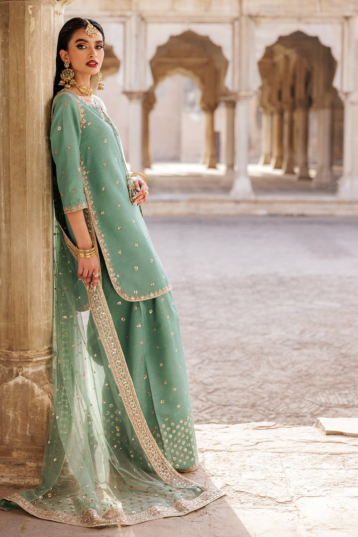 Embroidered Raw Silk Teal Stitched Suit - Charizma