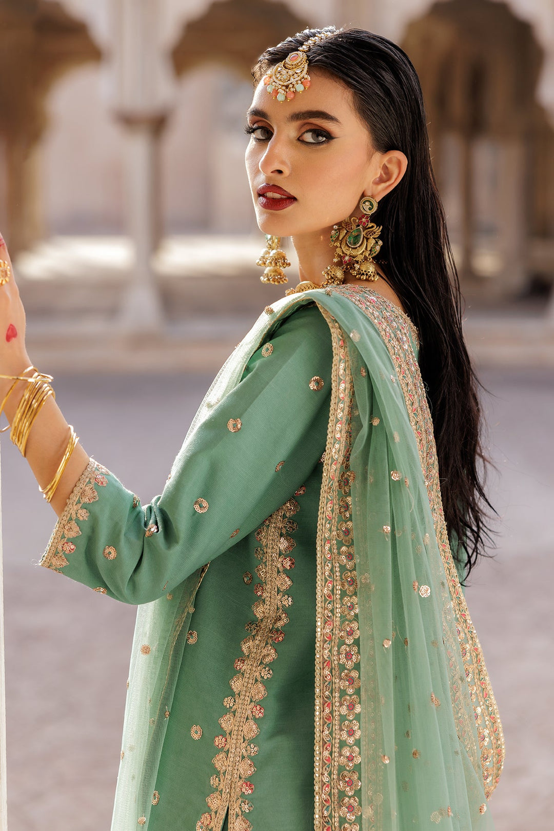 Embroidered Raw Silk Teal Stitched Suit - Charizma