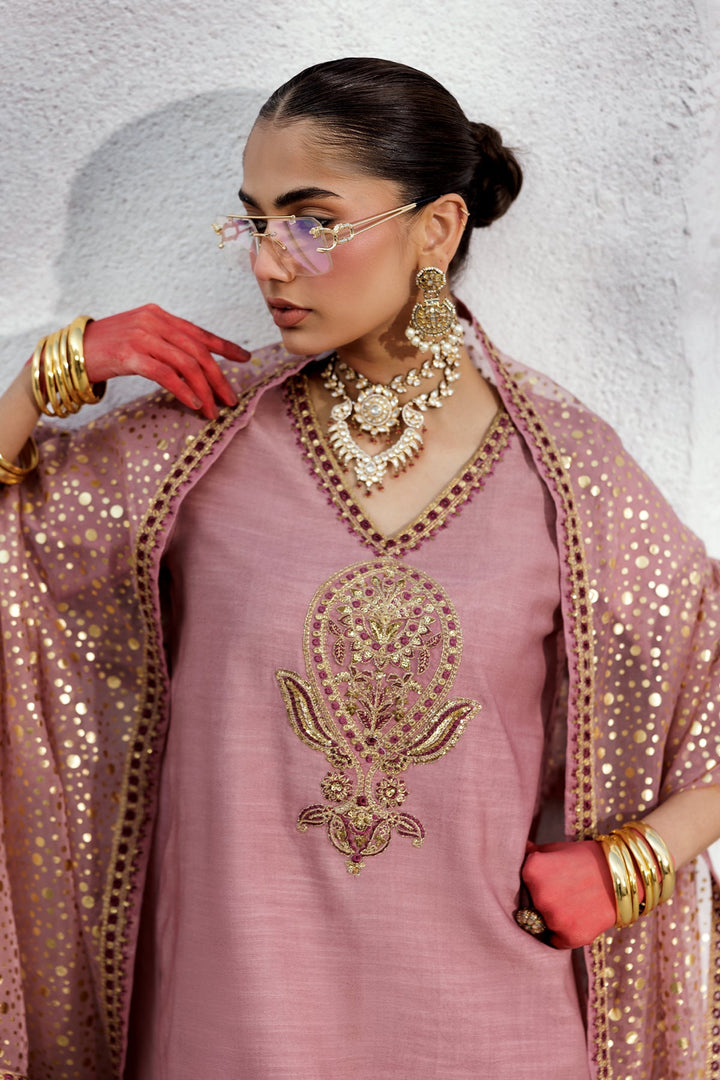 Embroidered Raw Silk Pink Stitched Suit - Charizma