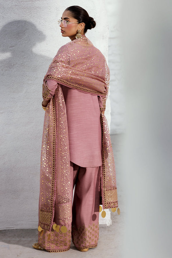 Embroidered Raw Silk Pink Stitched Suit - Charizma