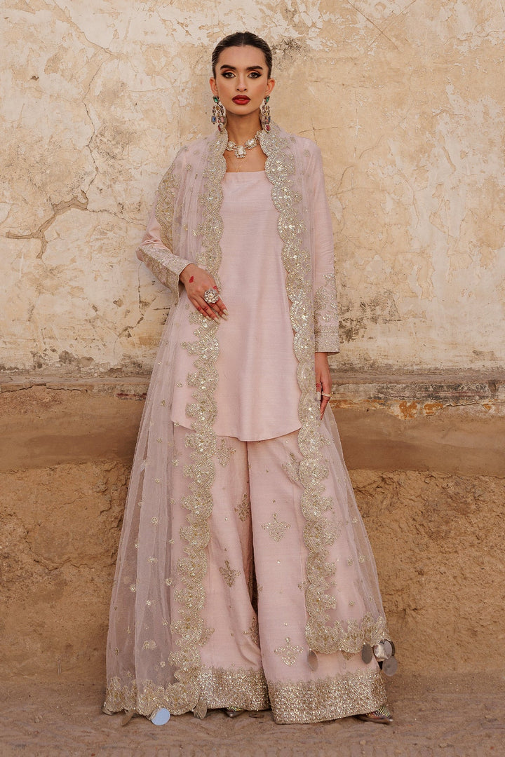 Embroidered Raw Silk Baby Pink Stitched Suit - Charizma