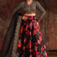 Embroidered Raw Silk Black Stitched Suit - Charizma