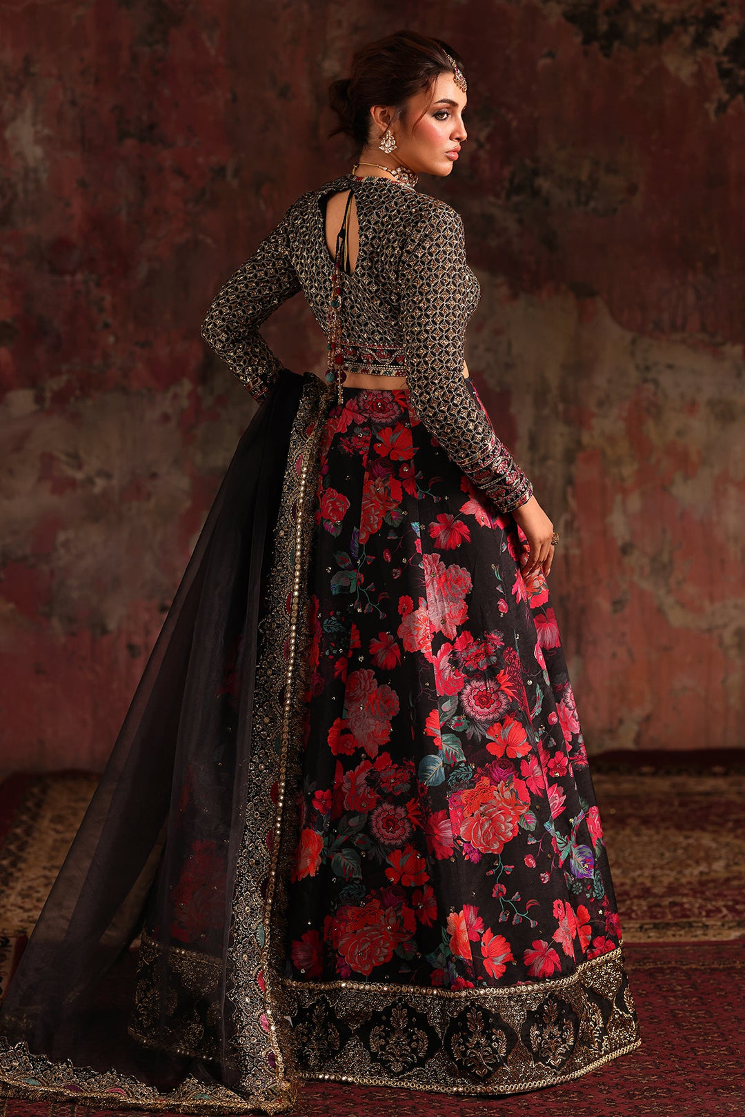 Embroidered Raw Silk Black Stitched Suit - Charizma
