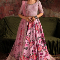 Embroidered Raw Silk Pink Stitched Suit - Charizma