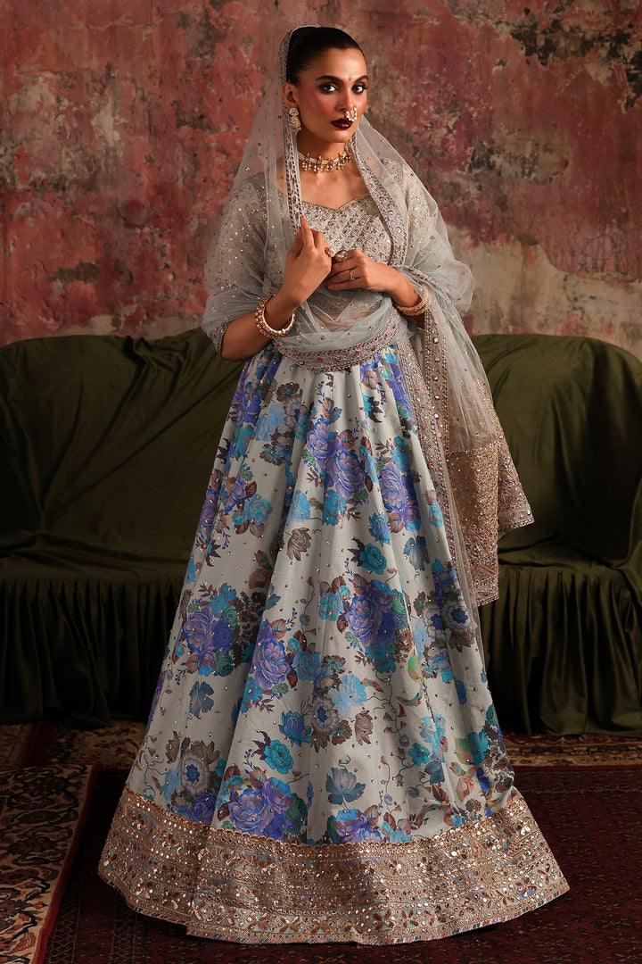Embroidered Raw Silk Blue Stitched Suit - Charizma