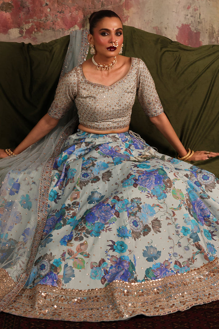 Embroidered Raw Silk Blue Stitched Suit - Charizma