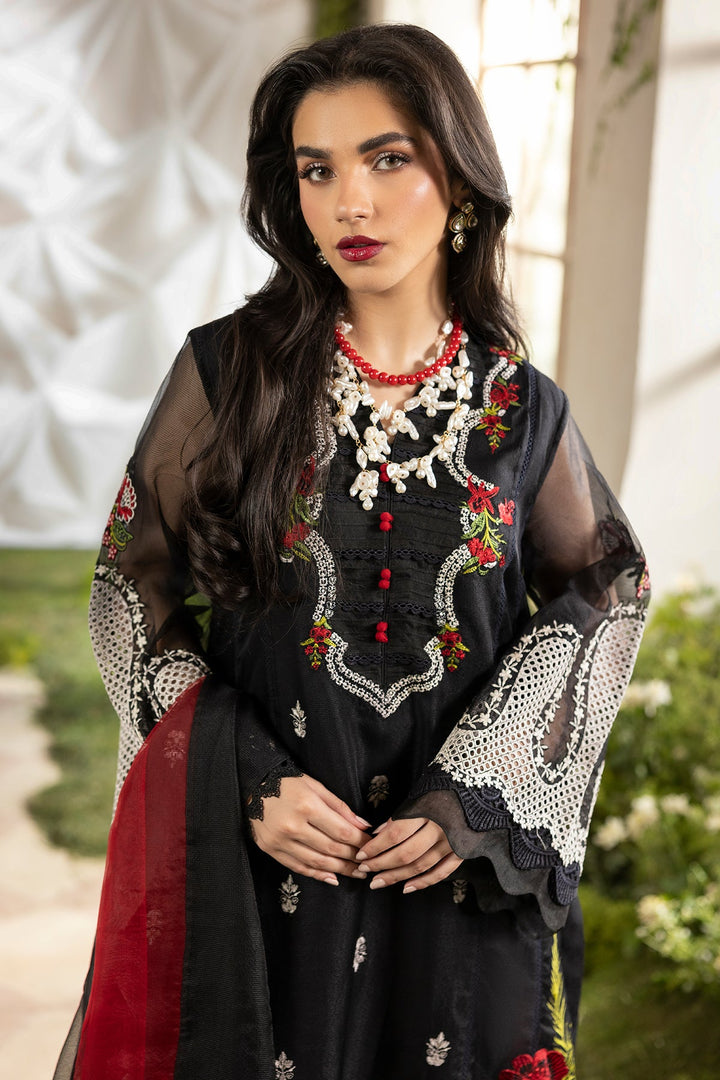 Embroidered Cotton Net Black Stitched Suit - Charizma