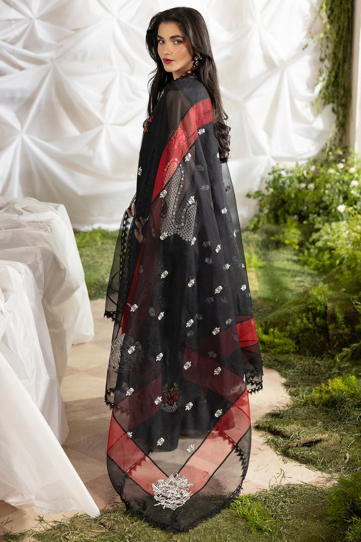 Embroidered Cotton Net Black Stitched Suit - Charizma
