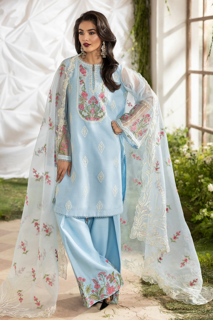 Embroidered Cotton Net Blue Stitched Suit - Charizma
