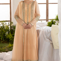 Embroidered Chiffon Peach Stitched Suit - Charizma