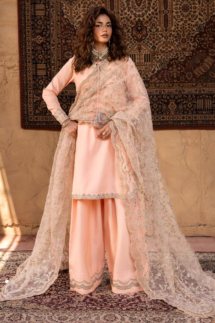 Embroidered Raw Silk Pink Stitched Suit - Charizma