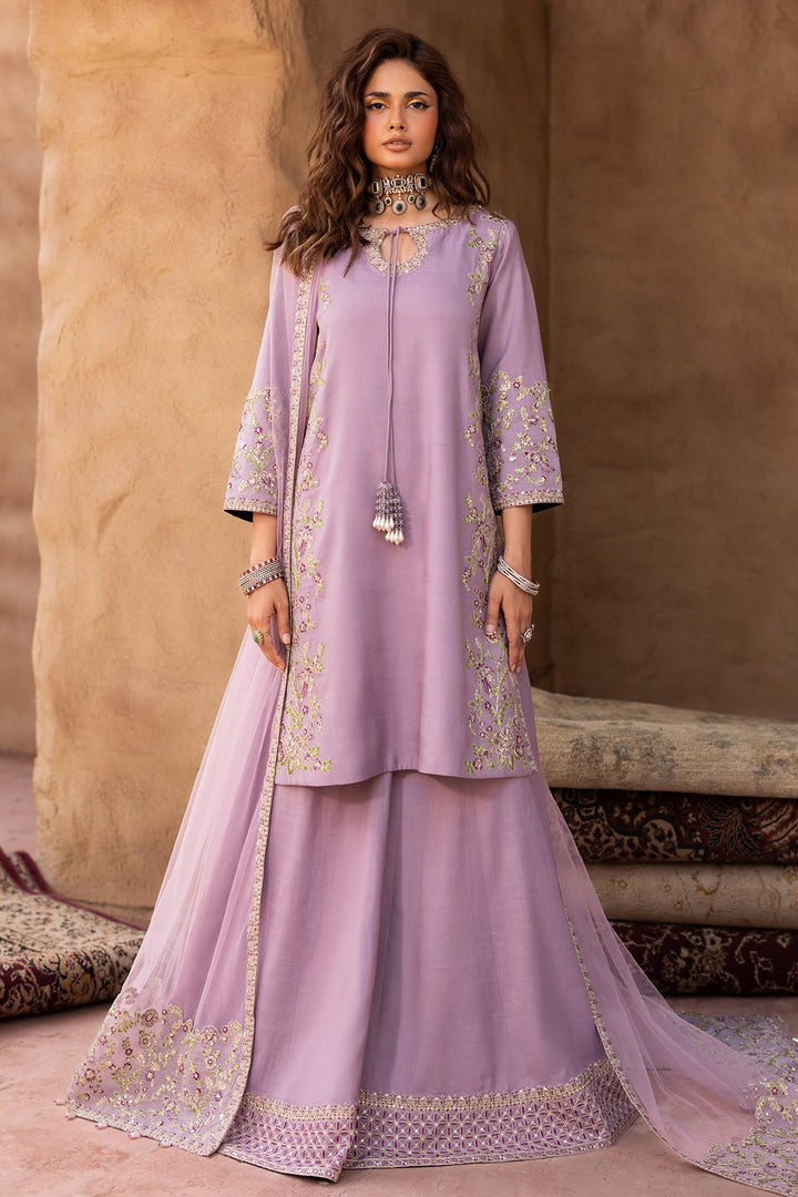 Embroidered Raw Silk Purple Stitched Suit - Charizma