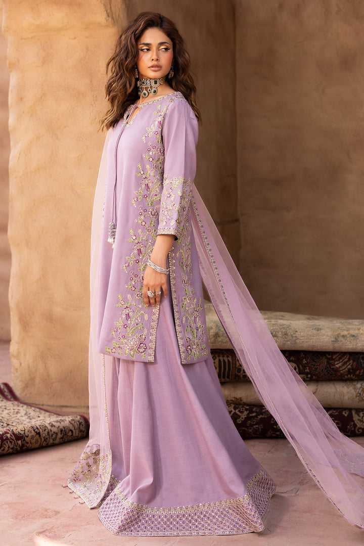 Embroidered Raw Silk Purple Stitched Suit - Charizma