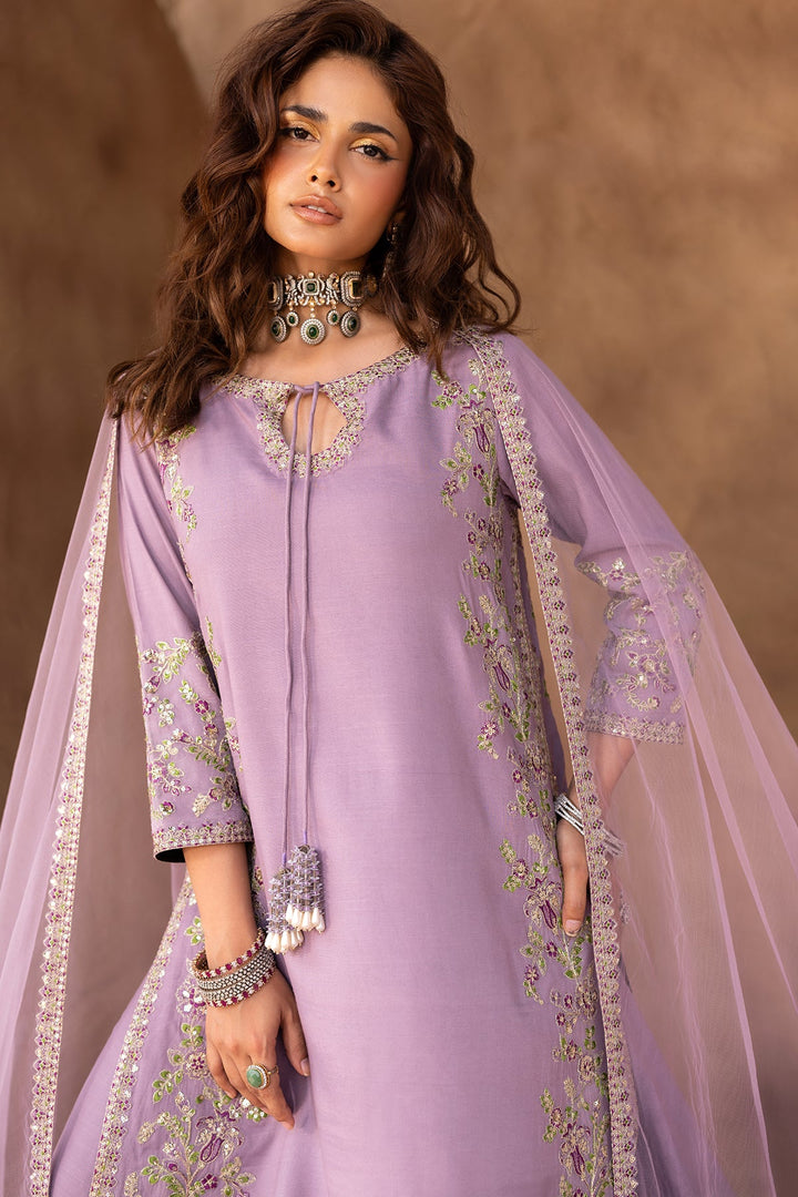 Embroidered Raw Silk Purple Stitched Suit - Charizma