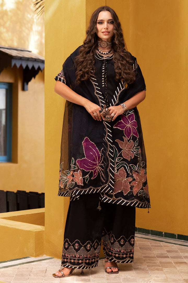 Embroidered Raw Silk Black Stitched Suit - Charizma