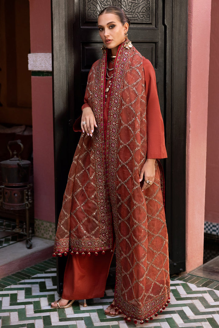 Embroidered Raw Silk Orange Stitched Suit - Charizma