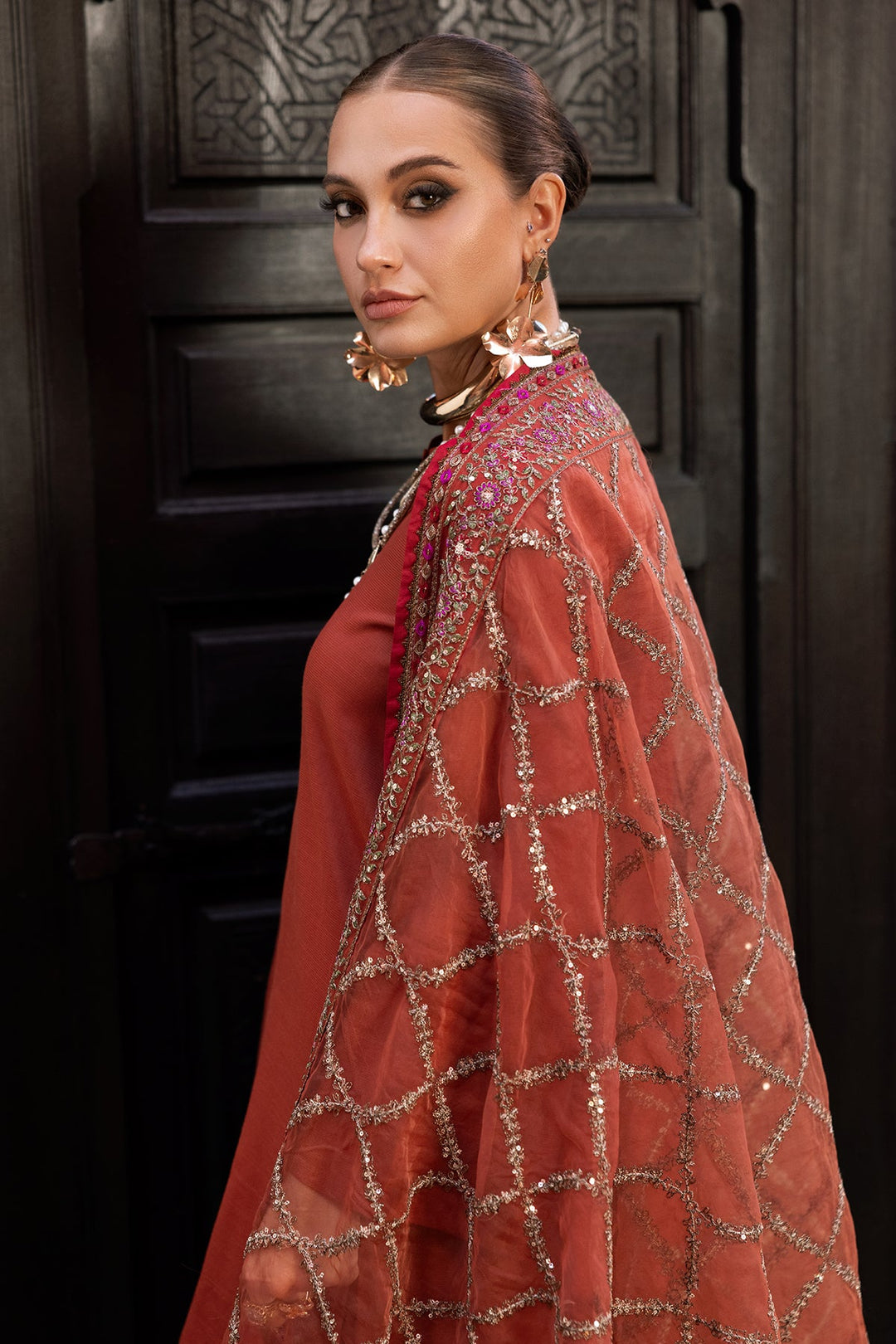 Embroidered Raw Silk Orange Stitched Suit - Charizma