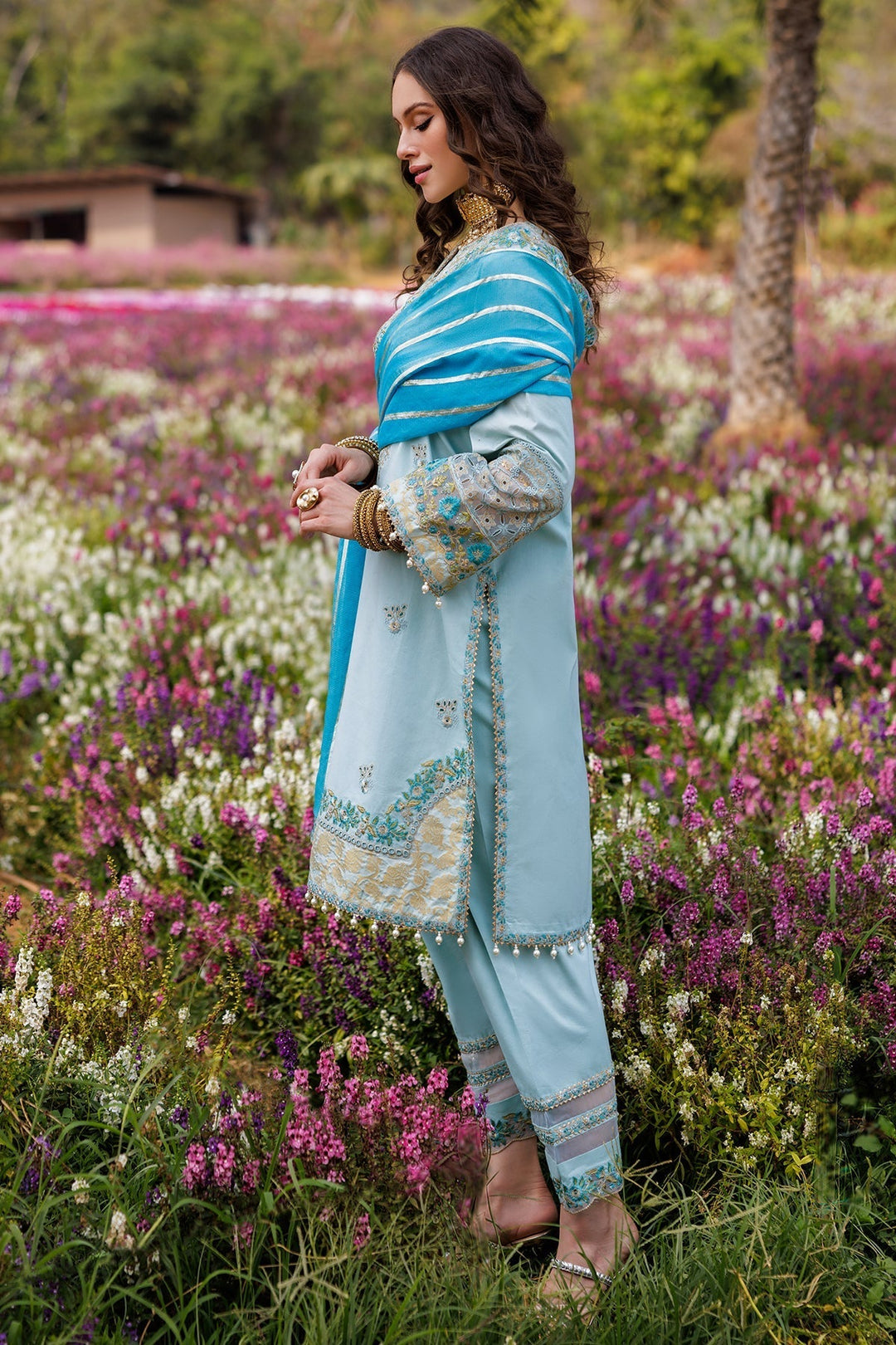 Lawn Sky Blue Stitched Suit - Charizma