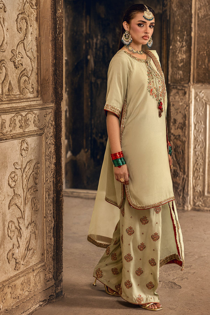 Embroidered Raw Silk Pista Stitched Suit - Charizma