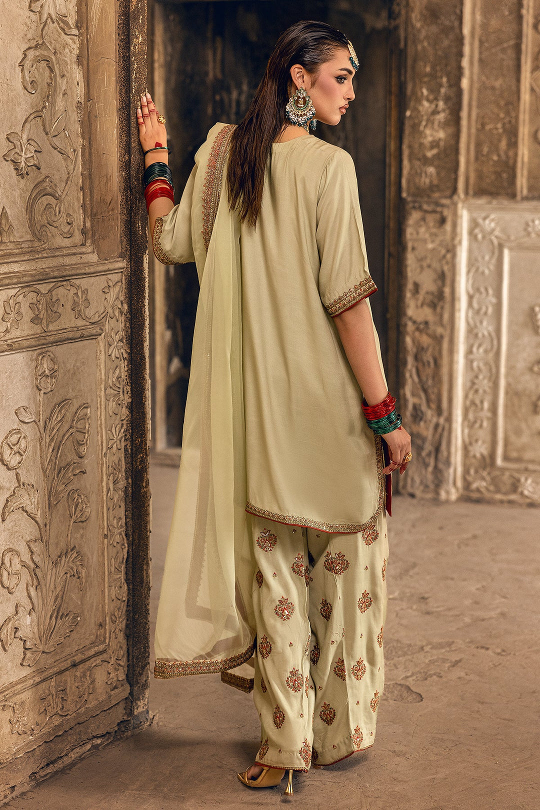 Embroidered Raw Silk Pista Stitched Suit - Charizma