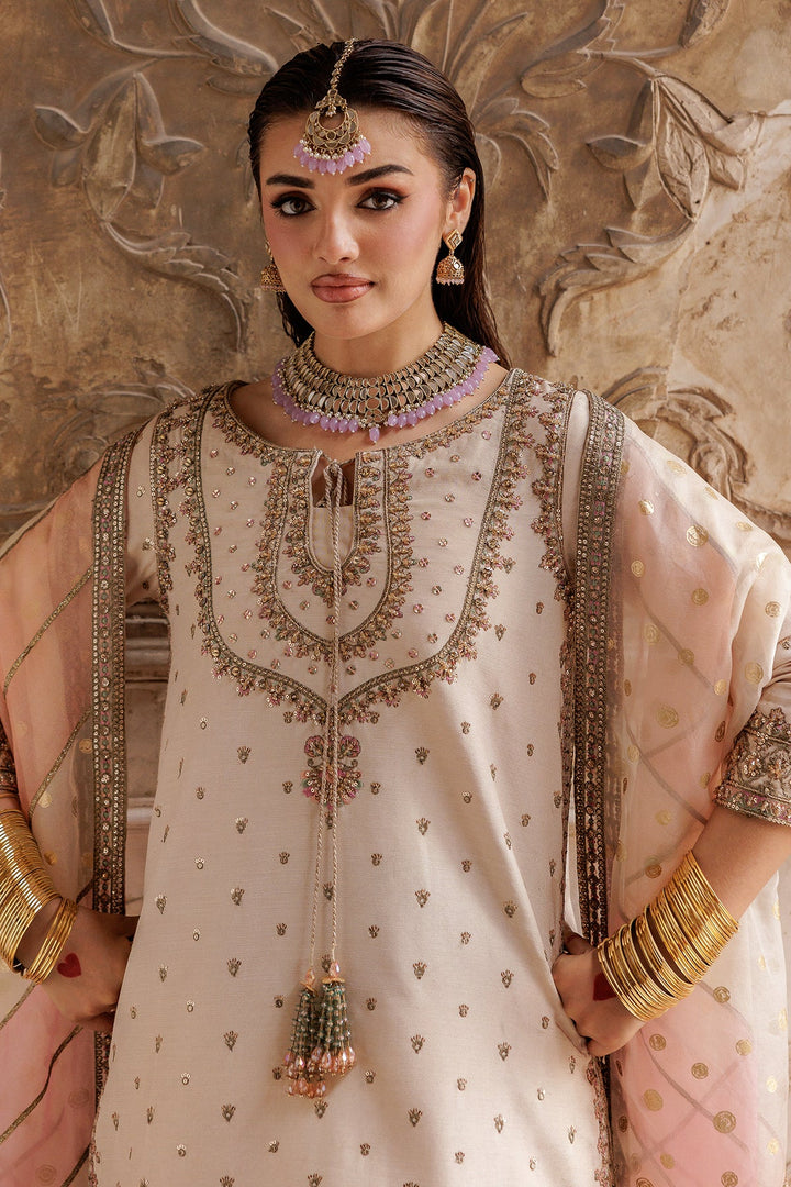Embroidered Raw Silk Beige Stitched Suit - Charizma