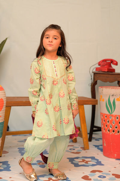 Cotton Jacquard Sea Green Stitched Suit - Senorita