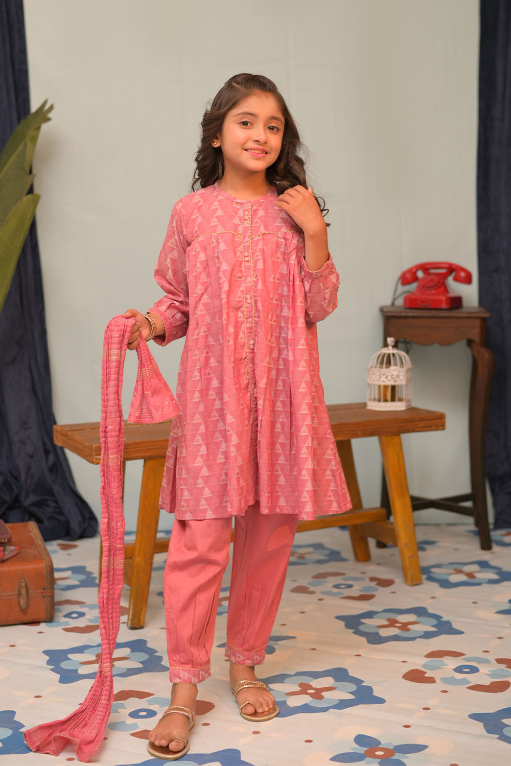 Cotton Jacquard Tea Pink Stitched Suit - Senorita