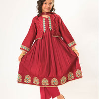 Viscose Chambray Katan Maroon & Golden Stitched Suit - Senorita