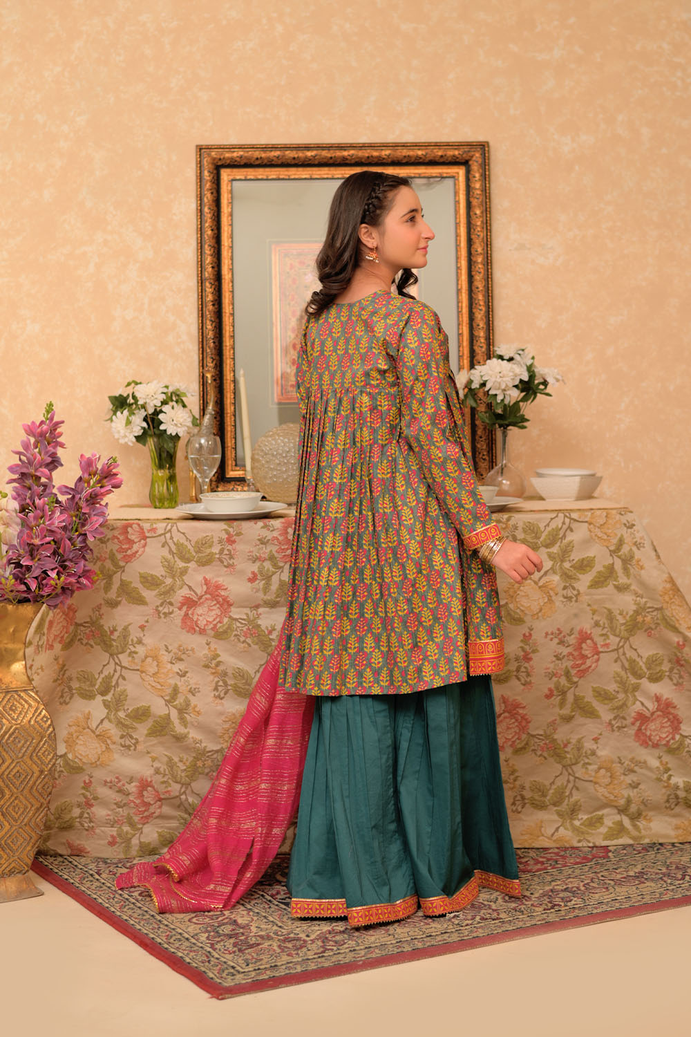 Cotton Lawn Gold Printed Red Stitched Suit - Senorita