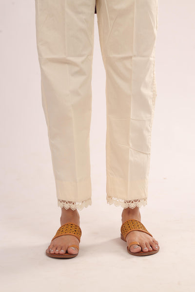 Cotton Beige Trouser - Stones